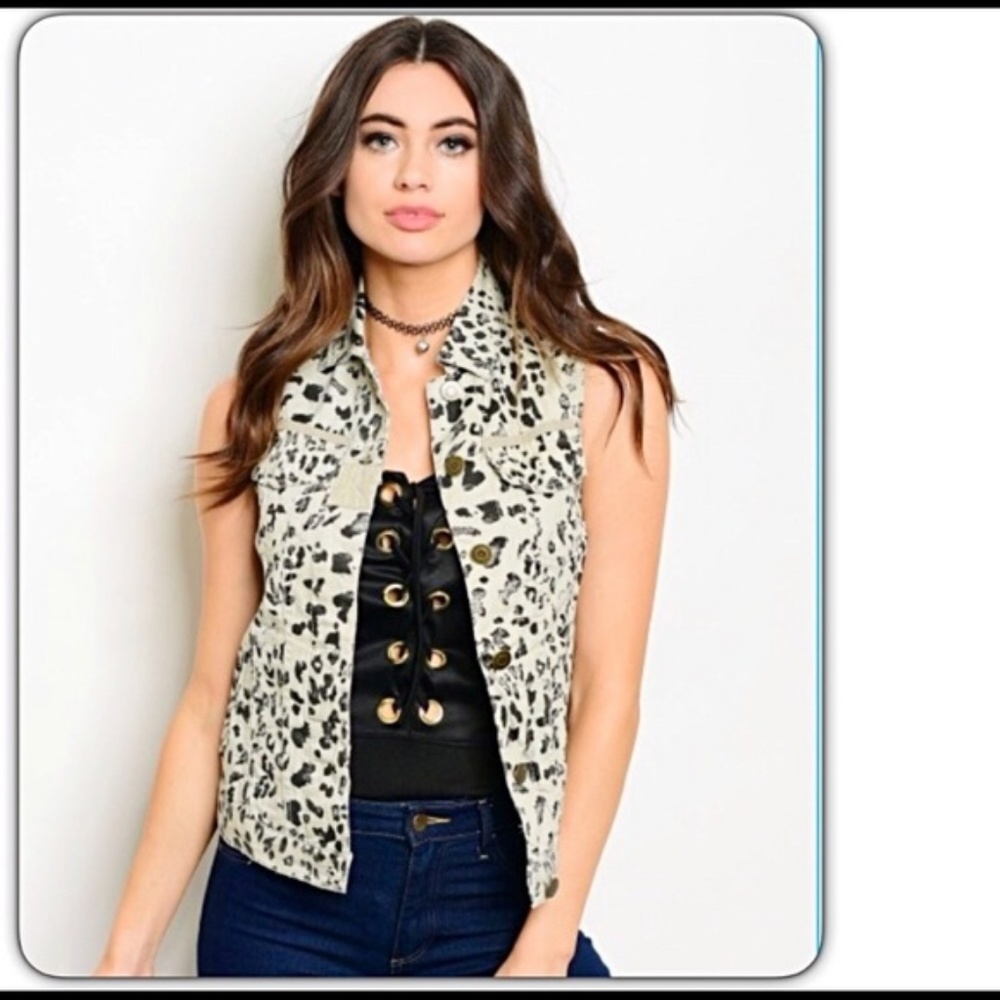 Rockstar Animal Print Denim Utility Vest